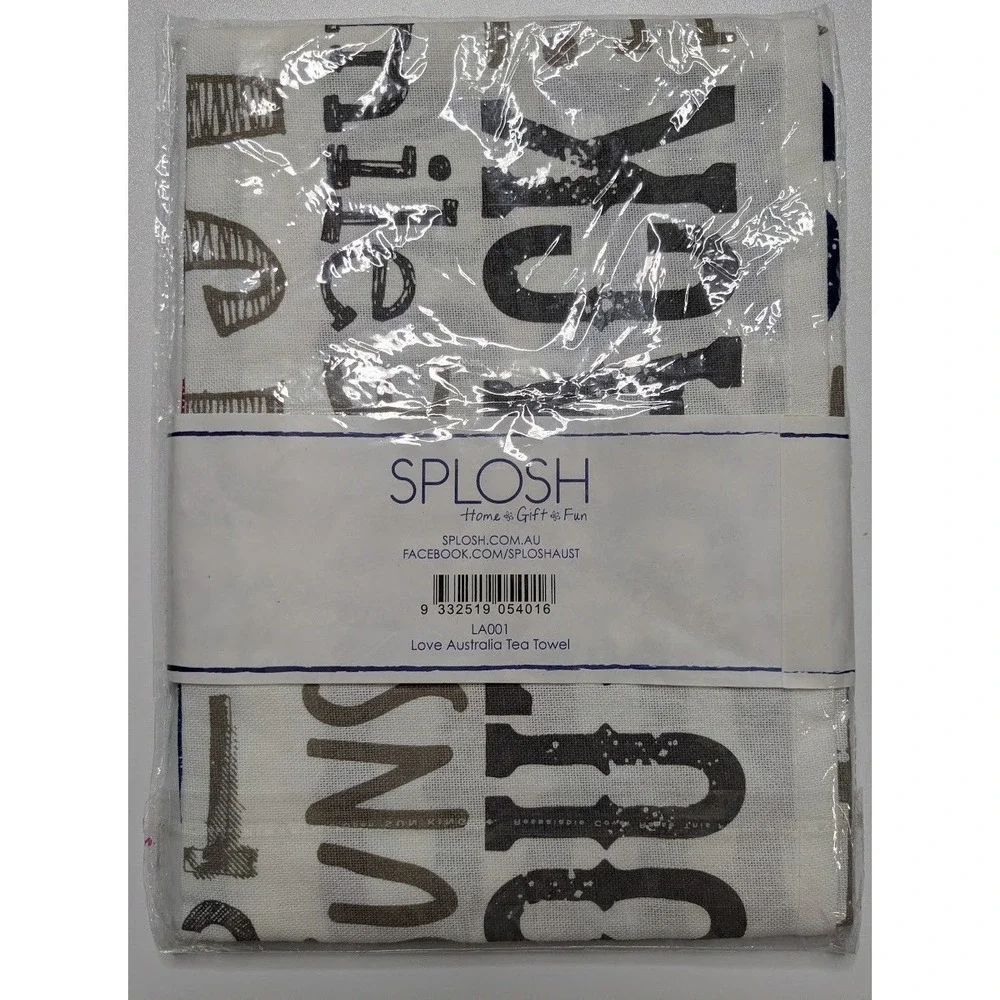 Tea Towel Splosh White Love Australia Cotton Typography Kitchen LA001